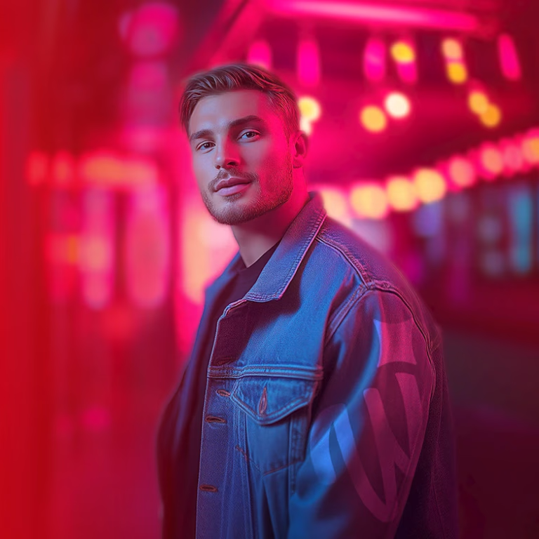 Man in neon red environment representing WinPlaceCasino sportsbook section.